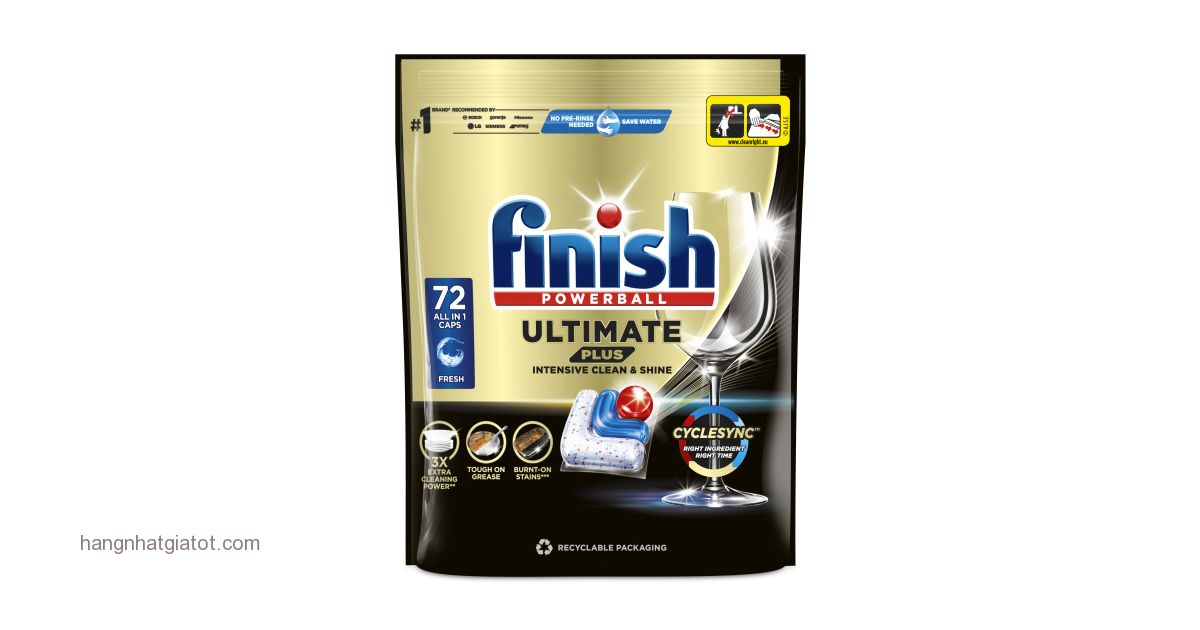 Viên rửa chén Finish Quantum Ultimate Plus All in one 72 viên không mùi